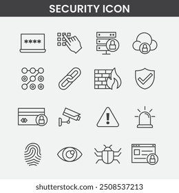 Security Vector Line Icon Set. Security and Protection Editable Stroke Icon Collection
