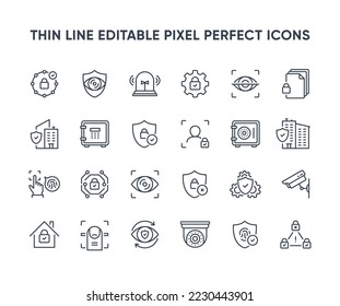 Security vector line icons. Privacy and home protection icon collection. Private property security symbols. Editable pixel perfect