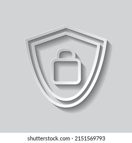 Security vector simple icon. Flat design. Paper style with shadow. Gray background.ai