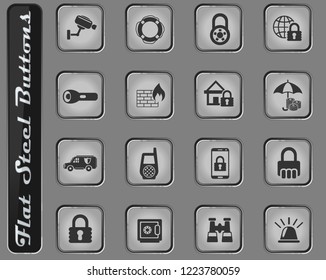 security vector web icons on the flat steel buttons