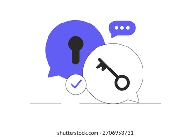 Sicherheitsüberprüfungskonzept. Cybersicherheit und Privatsphäre. Datenschutz. Einmaliges Anmelden, Anmelden. Flache Cartoon-Vektorgrafik, Symbol Stilvolles abstraktes Design Zielseite Web