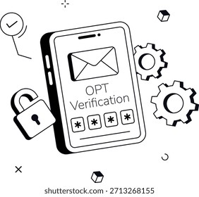 Security verification on smartphone with padlock cyber security isometric flat vector illustration
