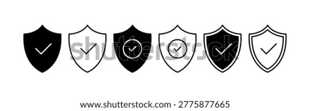 Security and Verification Shield Checkmark Icons Set. Warranty Support Privacy Symbol Vector Illustration