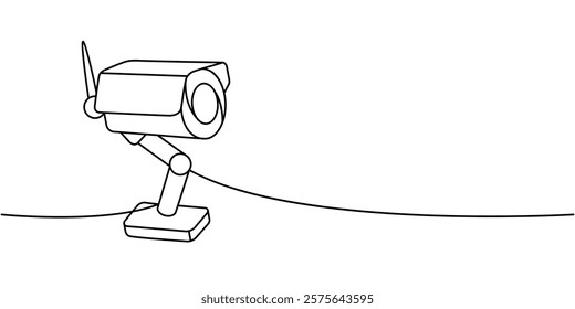 Security video camera one line continuous drawing. Video surveillance. Vector illustration