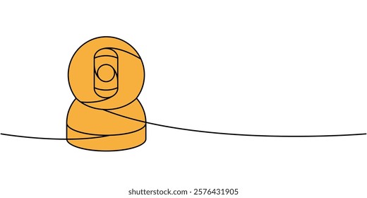 Security video camera one line colored continuous drawing. Security surveillance system. Vector illustration