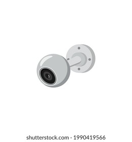 Security video surveillance cctv camera with wall attachment, flat vector illustration isolated on white background. Surveillance round shape moving camera.