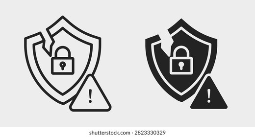 Security Vulnerability icon representing cyber risk detection, system weaknesses, threat assessment, and digital security monitoring. This editable vector icon is available in both outline and filled styles, making it ideal for websites, mobile applications, security platforms, presentations, print materials, and commercial branding.