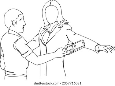 Security Wand Inspection - Airport Passengers Vector Illustration,  Security Checkpoint - Metal Scanner Concept Art, Travel Security and Safety - Passengers Pass Checkpoint, Customs Inspection