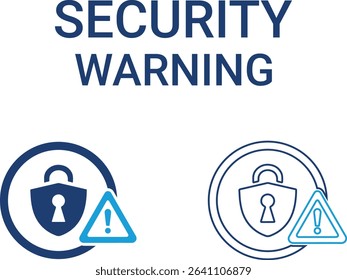Security warning icons, Line art icons design containing cloud computing, IT manager, big data, data analytics, internet, network security, and more. Solid vector icons collection