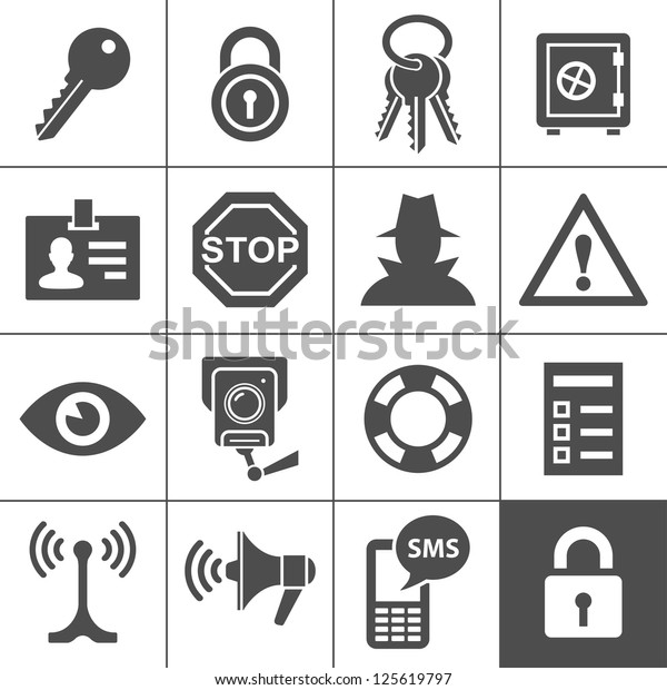 Security and warning icons. Simplus series.\
Vector Illustration