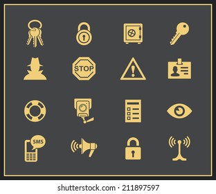 Security and warning icons. Vector Illustration