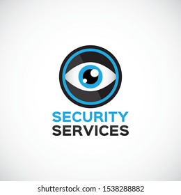 Security watching logo. Surveillance camera logo. Security services vector logotype. Circle with eye logo template. 