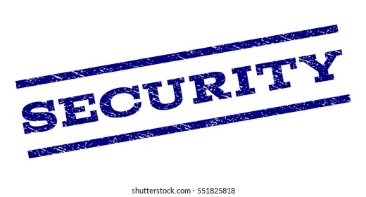 Security watermark stamp. Text tag between parallel lines with grunge design style. Rubber seal stamp with dirty texture. Vector navy blue color ink imprint on a white background.