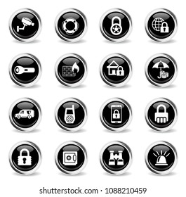 security web icons - black round chrome buttons