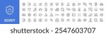 Security web icons in line style. Guard, cyber security, password, smart home, safety, data protection, key, shield, lock, unlock, eye access. Vector illustration.