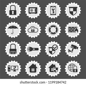 security web icons stylized postage stamp for user interface design
