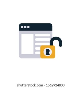 security web page with padlock open flat style vector illustration design