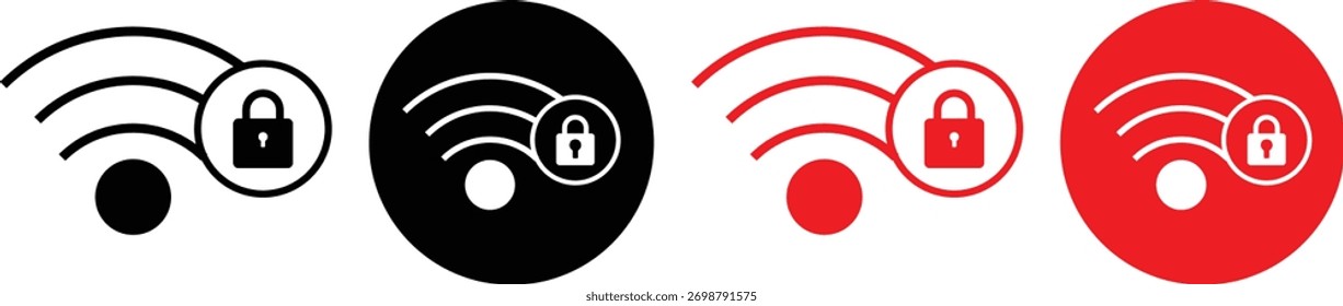 Security wifi internet icon set. Network protection symbols. Private wifi internet icon. Wireless internet protection signs 
