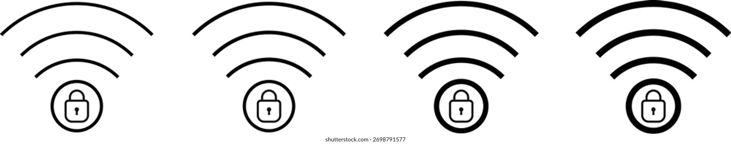Conjunto de iconos de internet wifi de seguridad. Símbolos de protección de red. Icono de internet wifi privado. Señales de protección de Internet inalámbrico 
