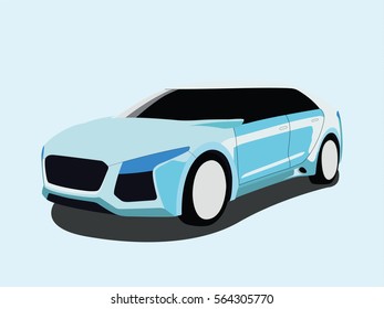 Sedan blue realistic vector illustration isolated blue background