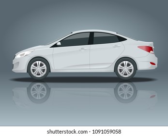 Sedan Car. Compact Hybrid Vehicle. Eco-friendly hi-tech auto. Isolated car, template for branding and advertising. Side view. Change the color in one click