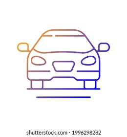 Sedan car gradient linear vector icon. Fast personal transport. Hybrid auto for family trips. Front of auto. Thin line color symbols. Modern style pictogram. Vector isolated outline drawing