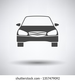 Sedan car icon front view on gray background, round shadow. Vector illustration.