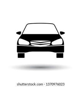 Sedan car icon front view. Black on White Background With Shadow. Vector Illustration.
