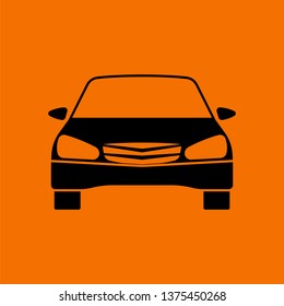 Sedan car icon front view. Black on Orange background. Vector illustration.