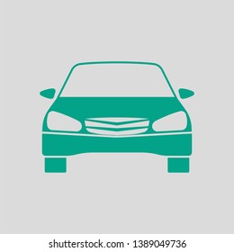 Sedan Car Icon Front View. Green on Gray Background. Vector Illustration.