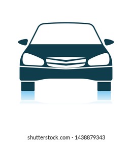 Sedan Car Icon Front View. Shadow Reflection Design. Vector Illustration.