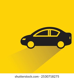 Icono del coche del sedán con la sombra en fondo amarillo