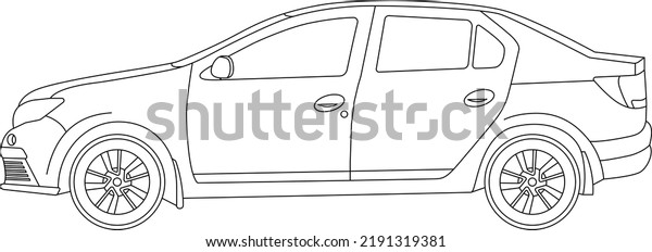 Sedan car\
in linear style vector drawing for\
coloring