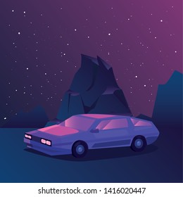 sedan car neon background vector ilustration