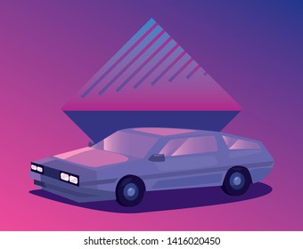 sedan car neon background vector ilustration