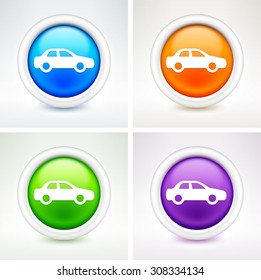 Sedan Car on Colorful Round Buttons