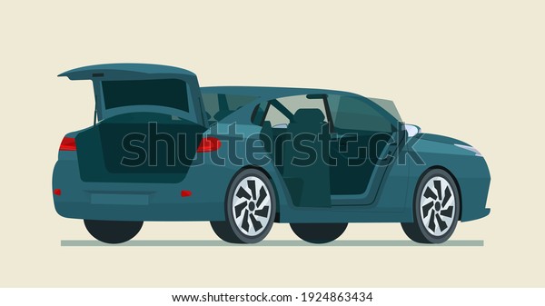 Sedan Car Open Trunk Door Vector Stock Vector (Royalty Free) 1924863434 ...