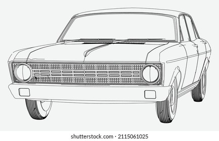 Sedan car in outline. Business sedan vehicle template vector isolated on white. 