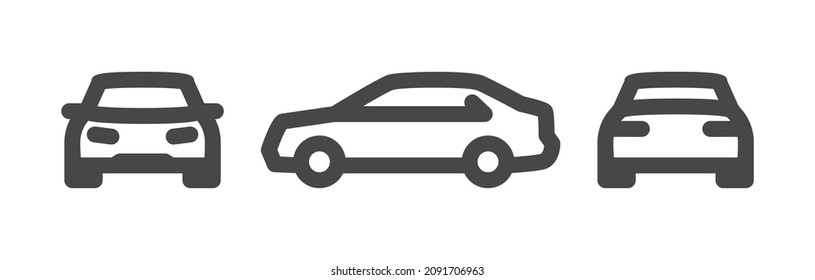 Sedan car, outline icon, different views