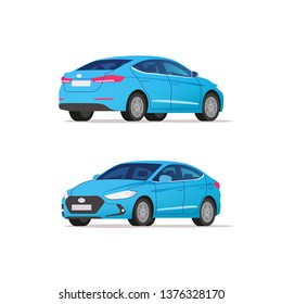 Sedan car, rear and side view. Vector illustration.