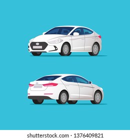 Sedan car, rear and side view. Vector illustration.