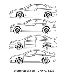 sedan car side view outline black and white vector