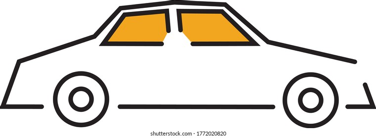 Sedan car with simple lines and yellow accents