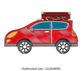 sedan car with suitcase