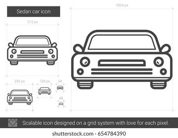 Sedan car vector line icon isolated on white background. Sedan car line icon for infographic, website or app. Scalable icon designed on a grid system.