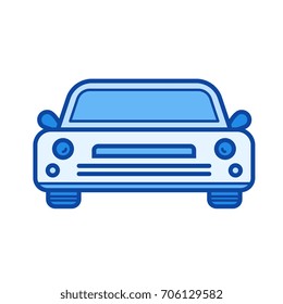 Sedan car vector line icon isolated on white background. Sedan car line icon for infographic, website or app. Blue icon designed on a grid system.