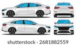 Sedan car vector. Car mock up insight vector isolated on white background. With side, front, rear views