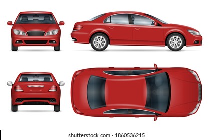 Sedan car vector mockup for vehicle branding, advertising, corporate identity. View from side, front, back and top. All elements in the groups on separate layers for easy editing and recolor.