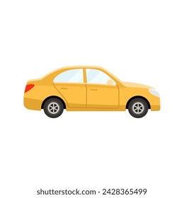 Sedan car yellow coloured flat style vector illustration