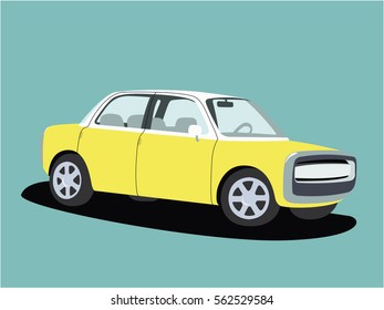 Sedan car yellow realistic vector illustration isolated